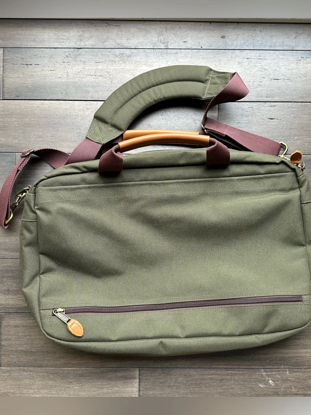 Vintage L.L.Bean Sportsman’s Messenger Briefcase Bag Olive Green Leather Trim